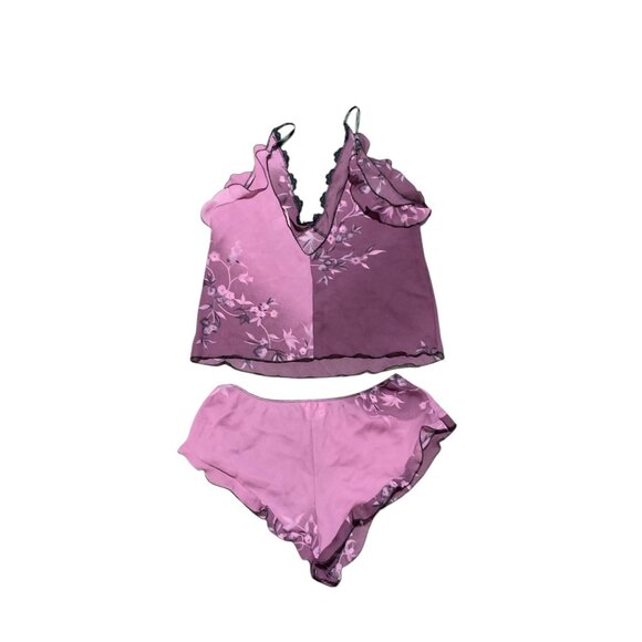 VTG Victorias Secret M Floral Cami Babydoll Top Bottom Set Purple Y2K lace trim - Picture 2 of 8
